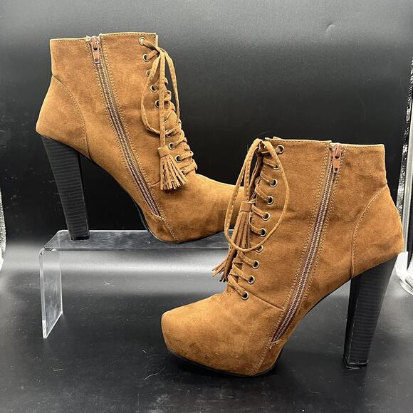 Torrid Womens 10 Brown Suede Lace Up Heeled Combat Booties - Picture 2 of 9